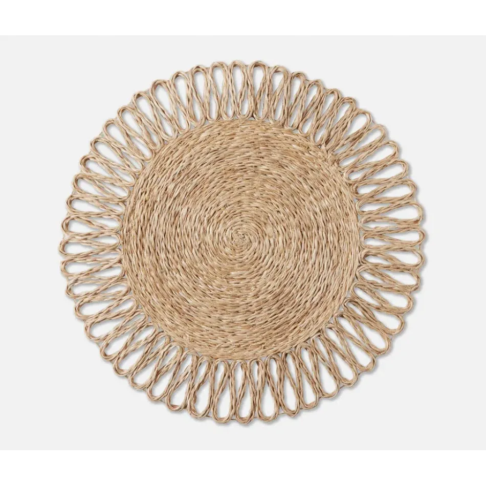 Teigan Natural, Floral Design, Round Placemat, Abaca, Pack of 4