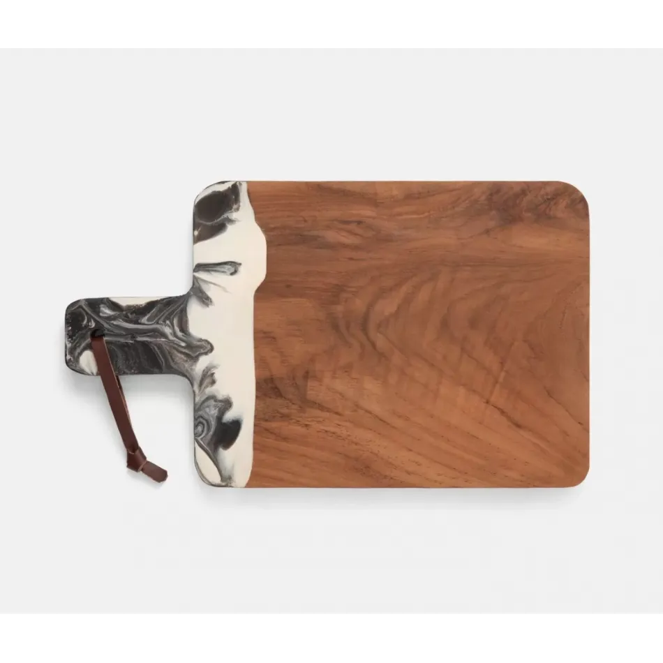 Austin Black Swirled, Serving Board, Resin/Natural Teak, 195x12
