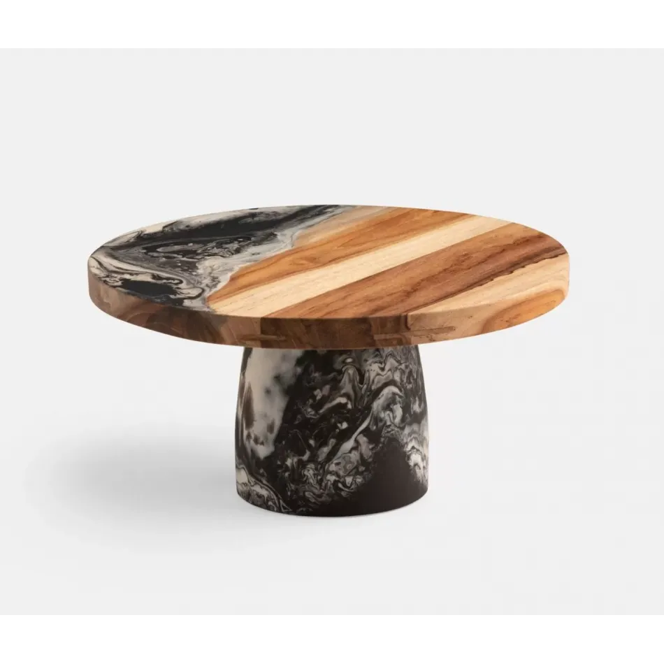 Austin Black Swirled Cake Stand Resin/Natural Teak