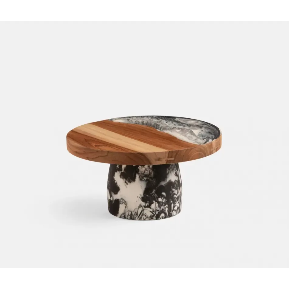 Austin Black Swirled, Cake Stand, Resin/Natural Teak, Small