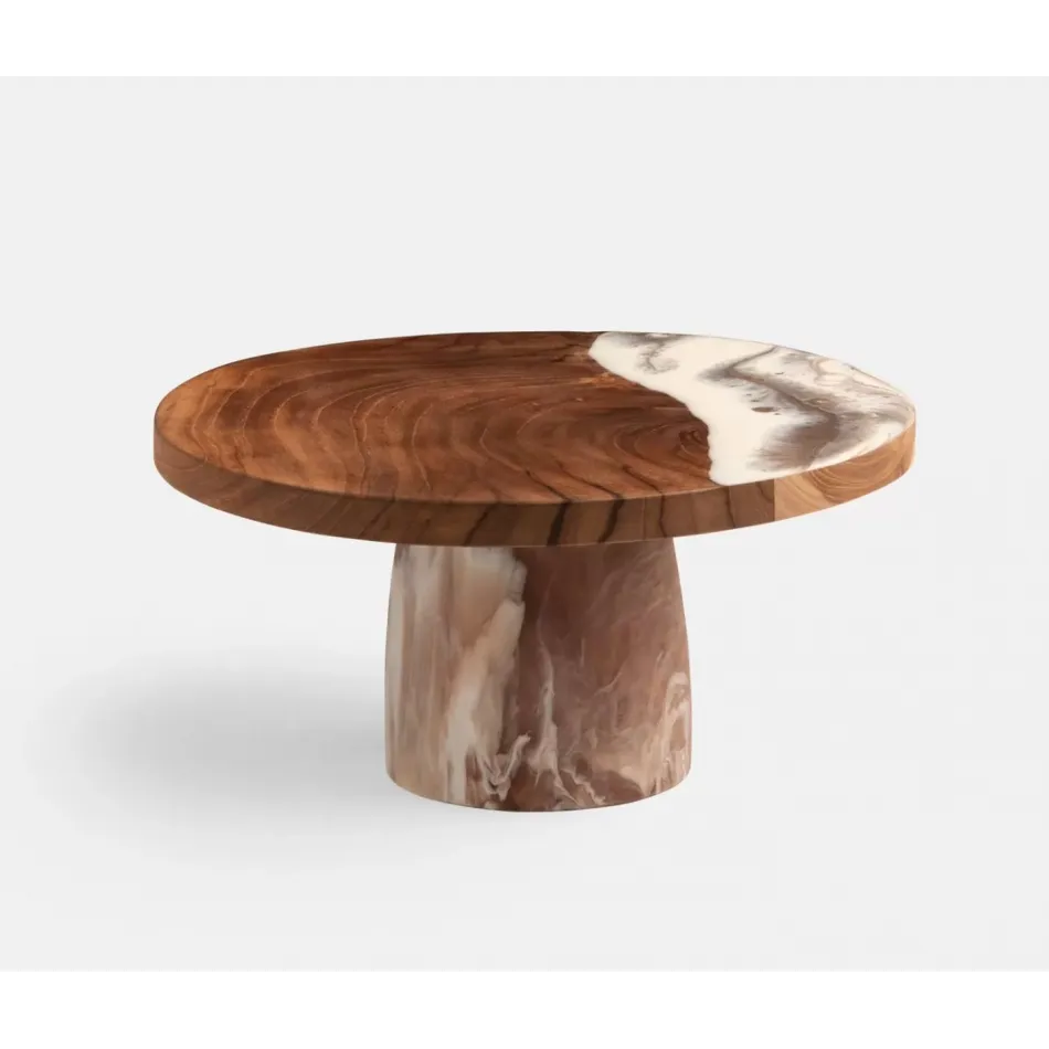 Austin Brown Swirled Cake Stand Resin/Natural Teak