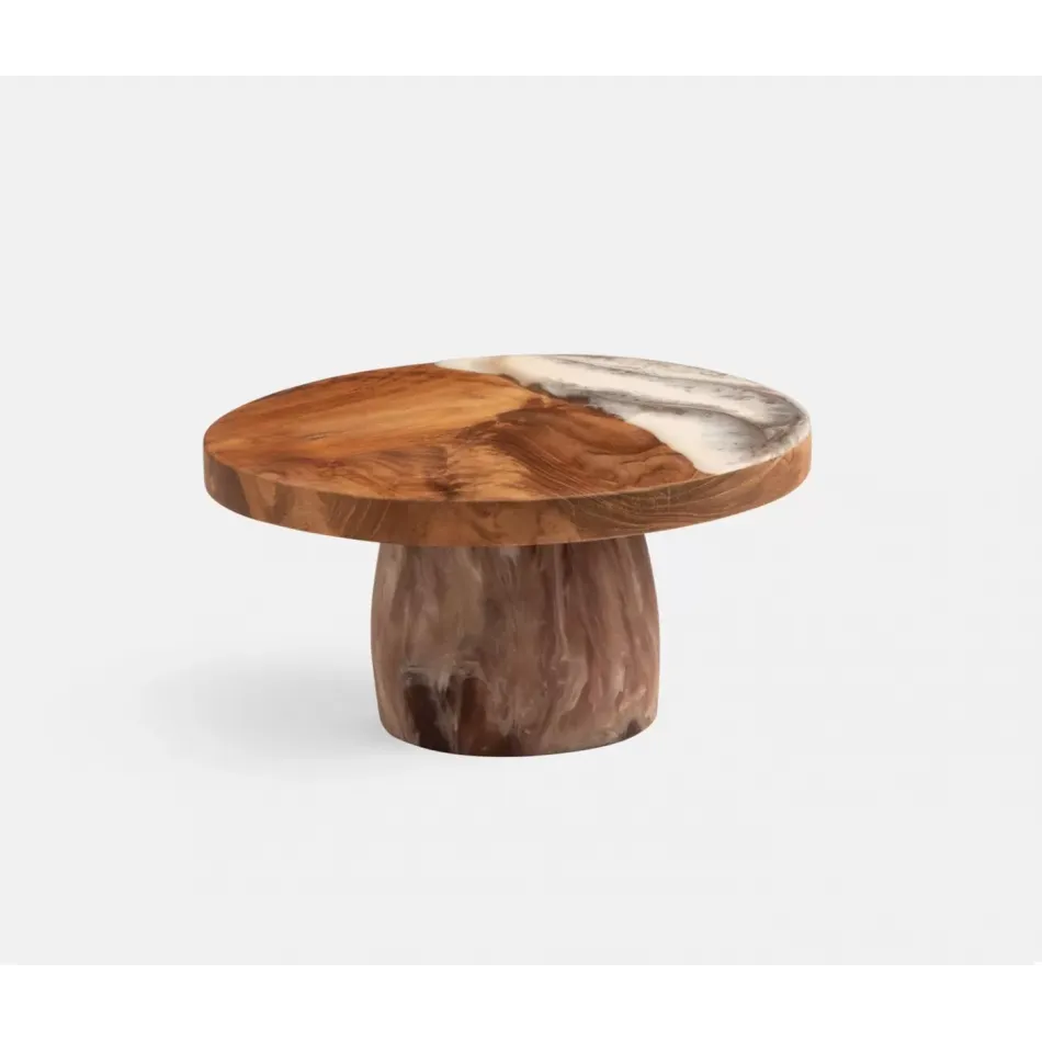 Austin Brown Swirled, Cake Stand, Resin/Natural Teak, Small