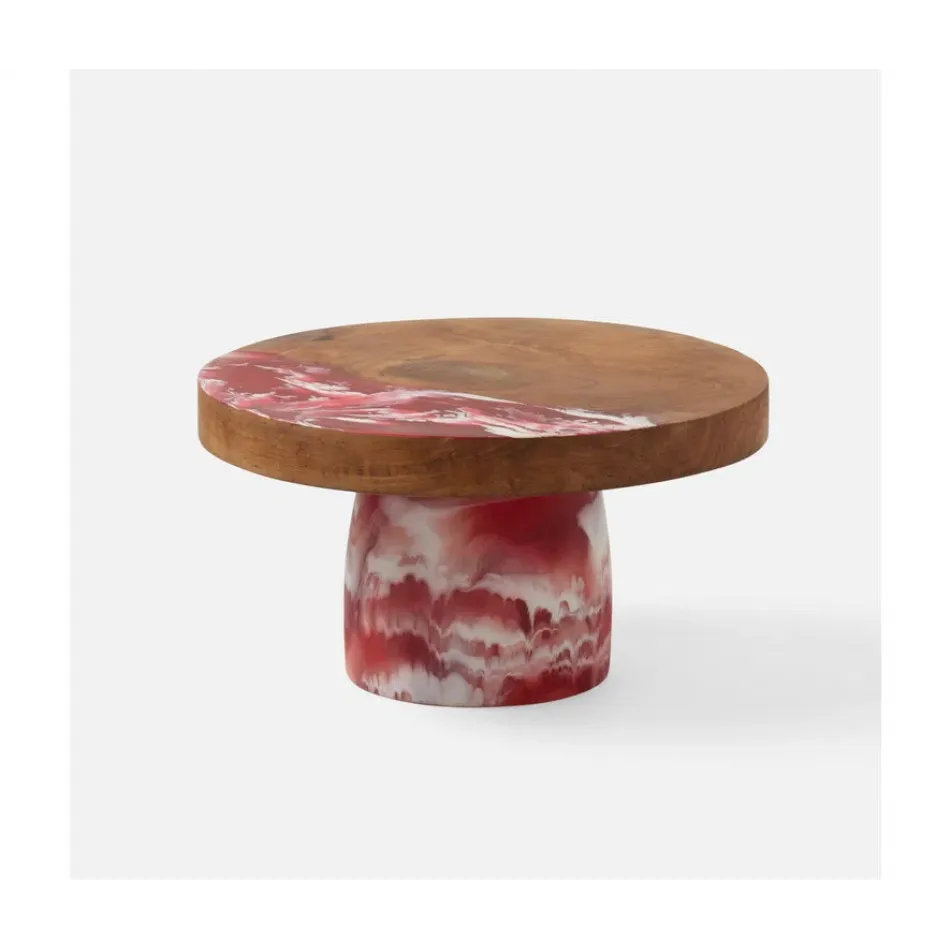 Austin Berry Swirled, Cake Stand, Resin/Natural Teak, Small