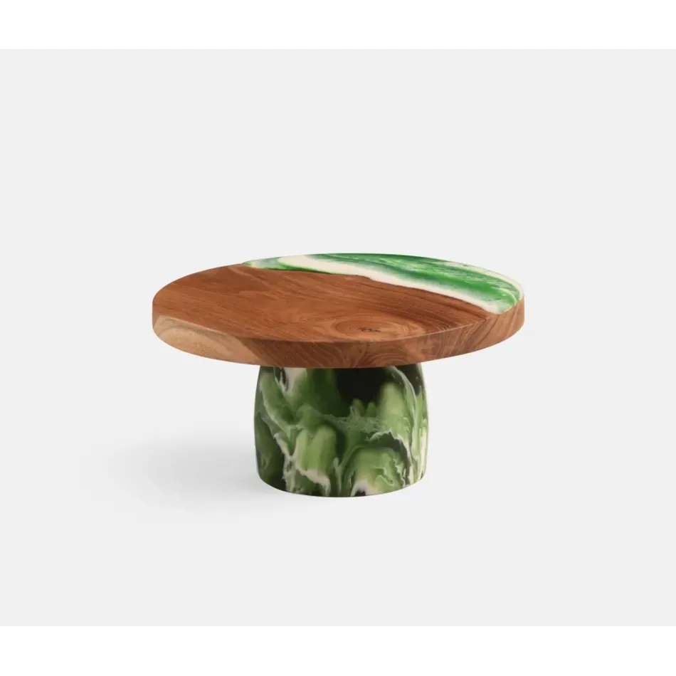 Austin Green Swirled, Cake Stand, Resin/Natural Teak, Small