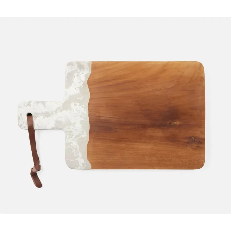 Austin White Swirled, Serving Board, Resin/Natural Teak, 195x12