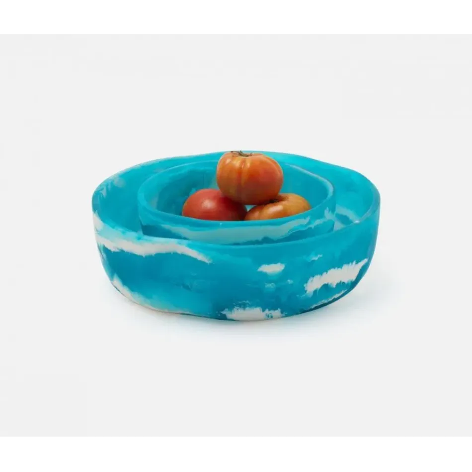 Beatrix Aqua Blue Swirled, Serving Bowls, Resin, Set/2