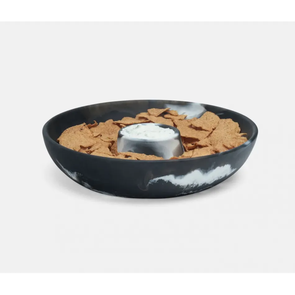 Hugo Black Swirled Chip And Dip Bowl Resin