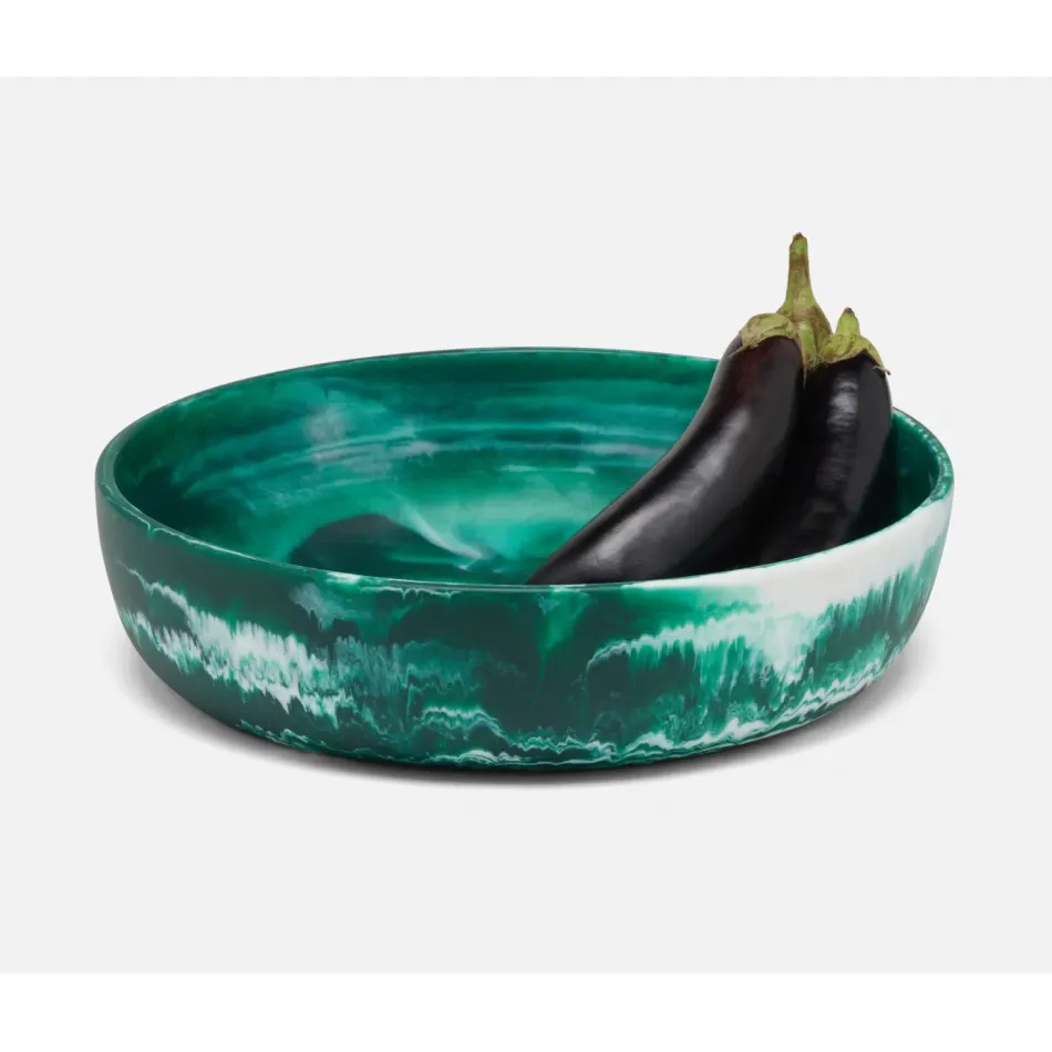 Hugo Dark Green Swirled Serving Bowl Resin Large