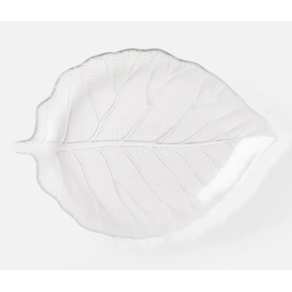 Ivy Clear Leaf Serving Platter Hand Blown Glass Large Pack Of 2