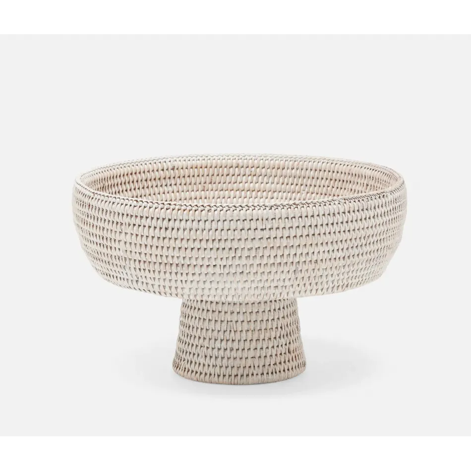 Londyn Whitewashed, Footed Serving Bowl, Rattan, Large