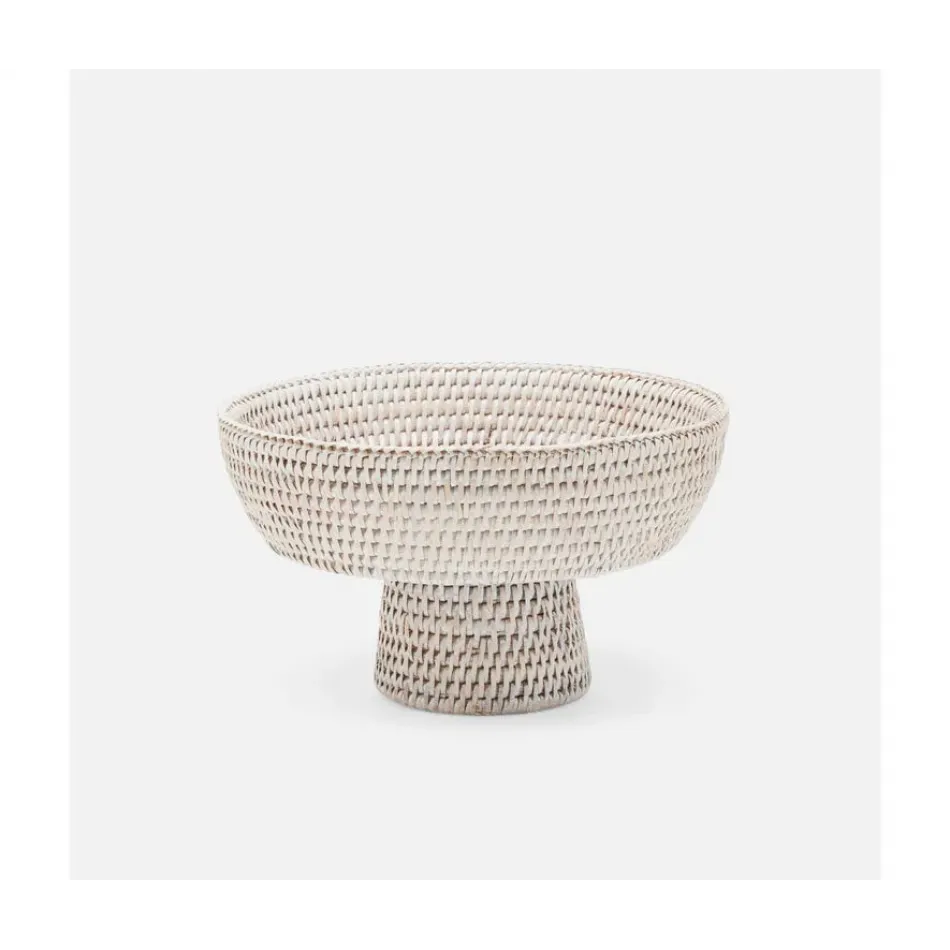 Londyn Whitewashed, Footed Serving Bowl, Rattan, Small