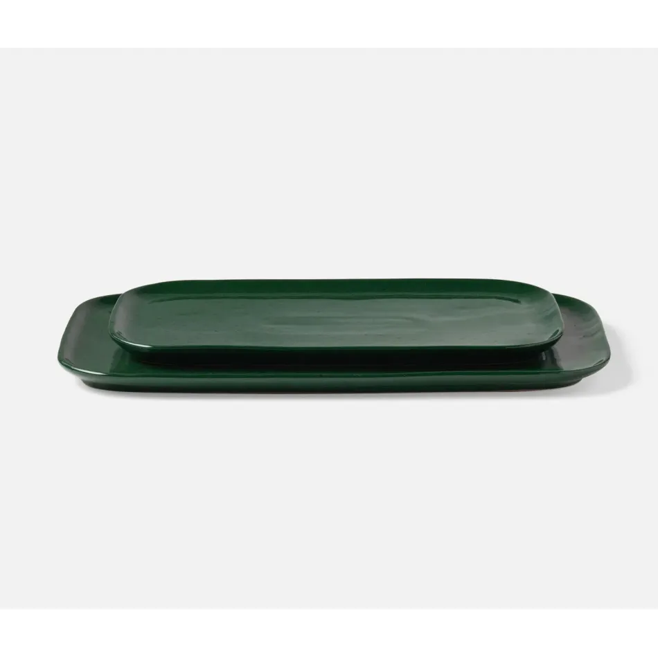 Marcus Dark Green Salt Glaze Rectangular Serving Platter Stoneware Set of 2