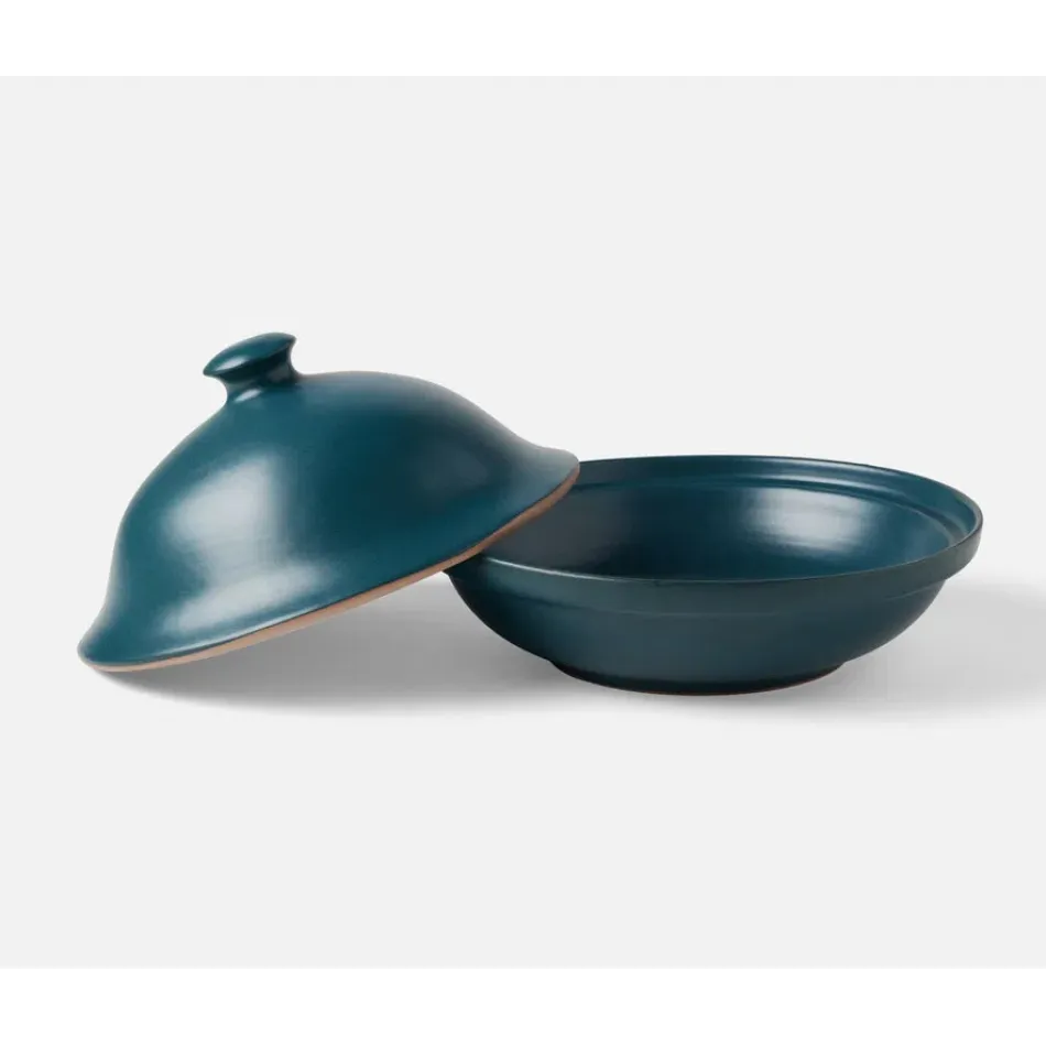Marcus Midnight Teal, Cloche Serving Platter, Stoneware, Large