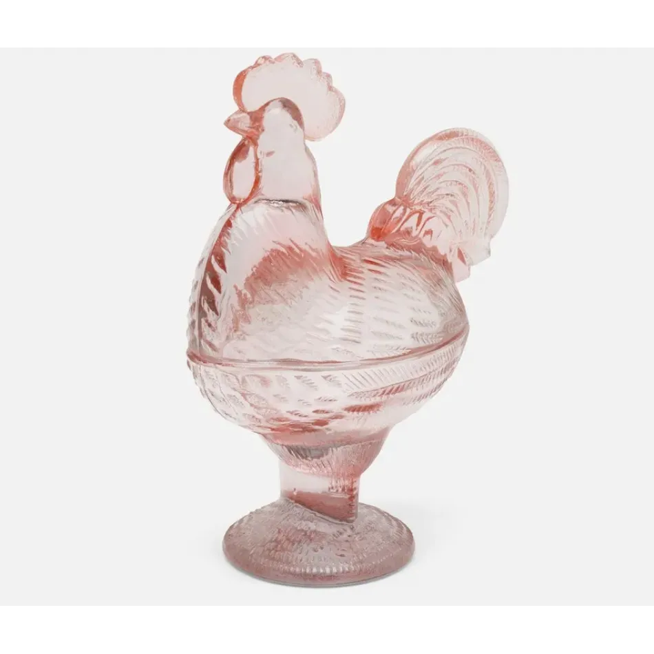 Nina Pink Rooster Candy Dish Pressed Glass Pack Of 2