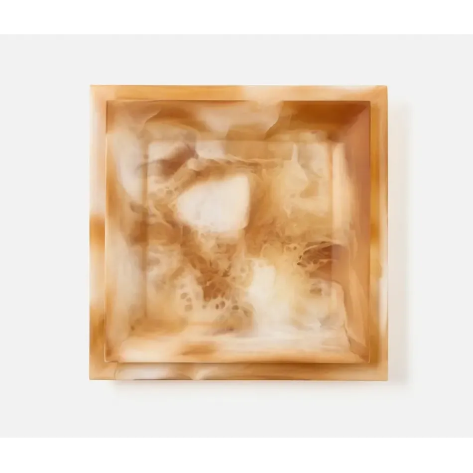 Olena Amber Swirled, Square Serving Tray, Resin, S/2