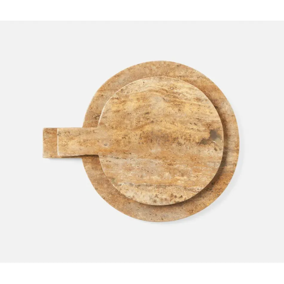 Stassi Noche, Round Serving Board, Travertine, Set of 2