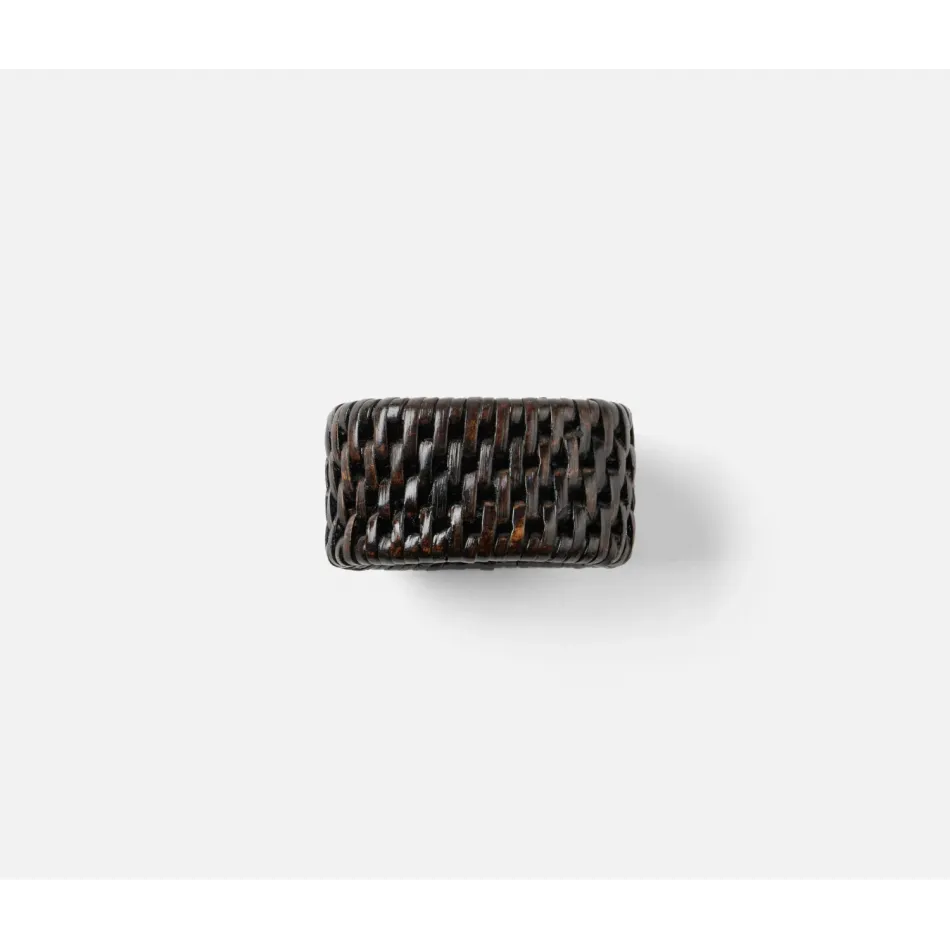 Brianne Polished Espresso, Napkin Ring, Rattan, Boxed Set of 4