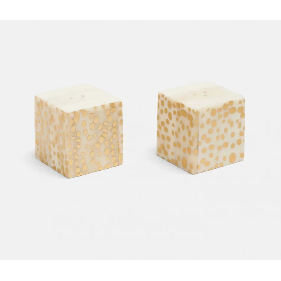 Dermott Spotted Gold, Set of 2 Salt and Pepper Shakers, Bone, Boxed