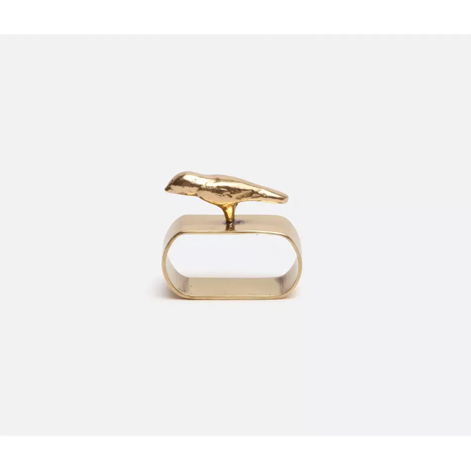 Hailey Bird Napkin Ring, Gold, Brass, Boxed Set of 4