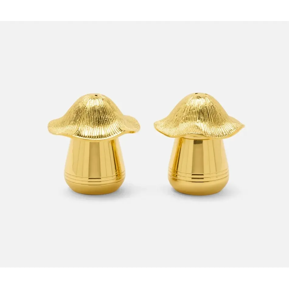 Heidi Polished Gold 1 Set of Mushroom Salt And Pepper Shakers Brass