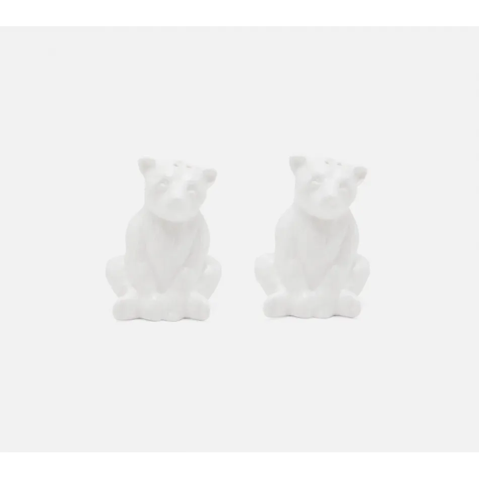 Issac White Glaze, Set of 2 Bear Salt and Pepper Shakers, Mini, Porcelain, Boxed
