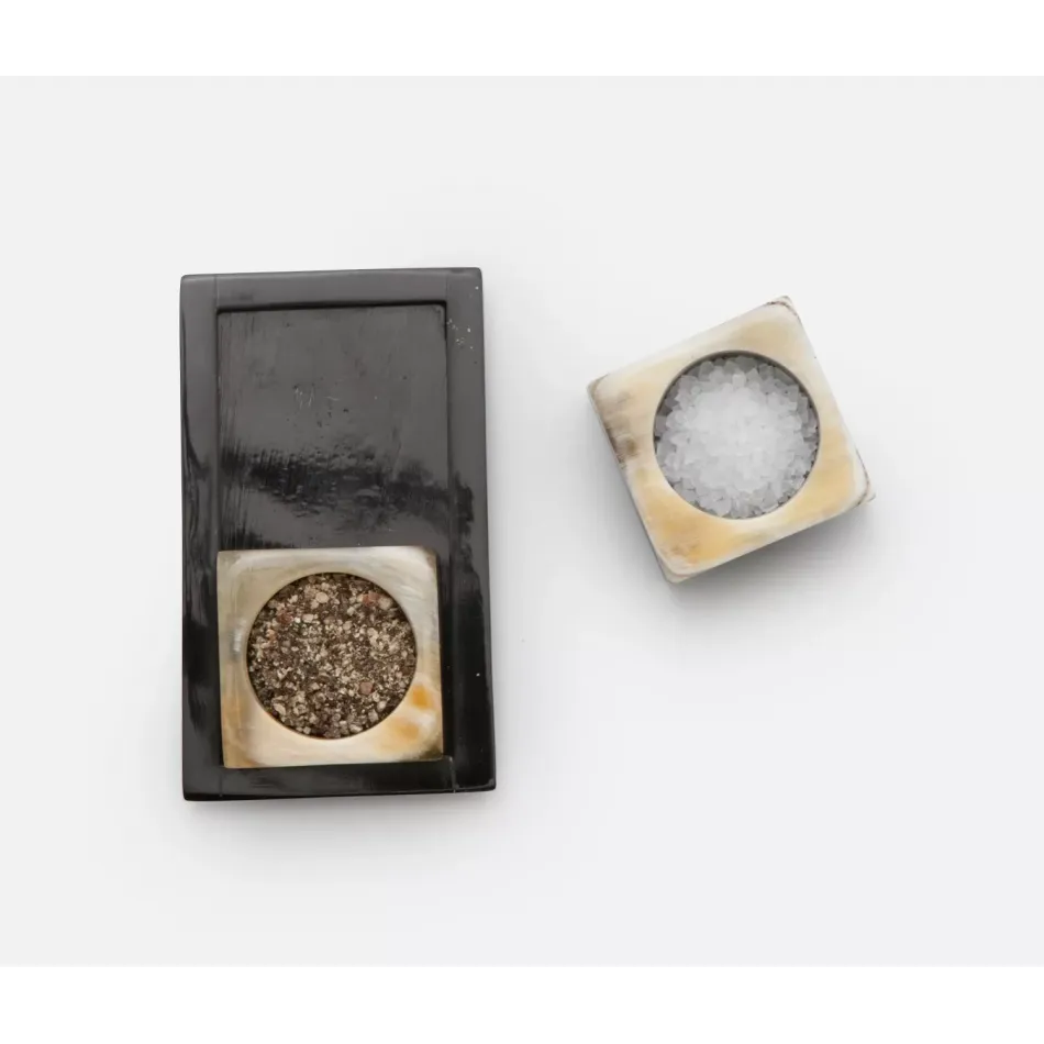 Lia Natural & Black Horn Pinch Bowls, Boxed Set