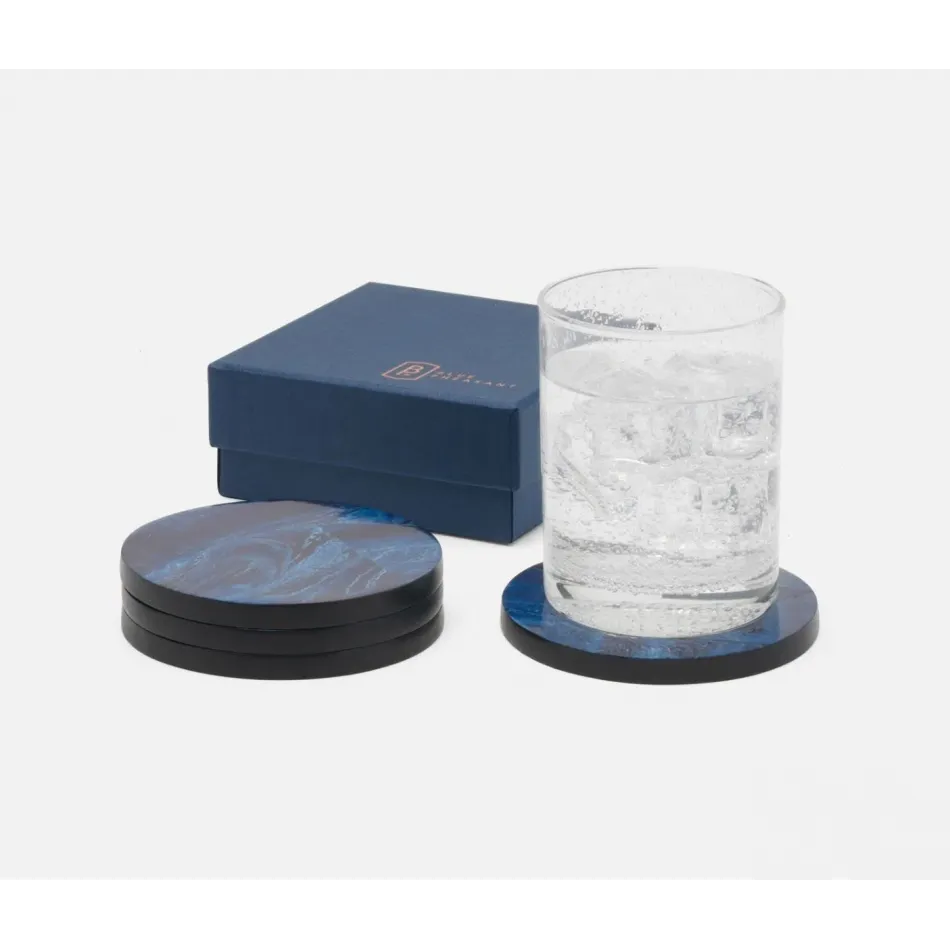 Vincent Blue Coasters Marbled Resin Boxed Set of 4