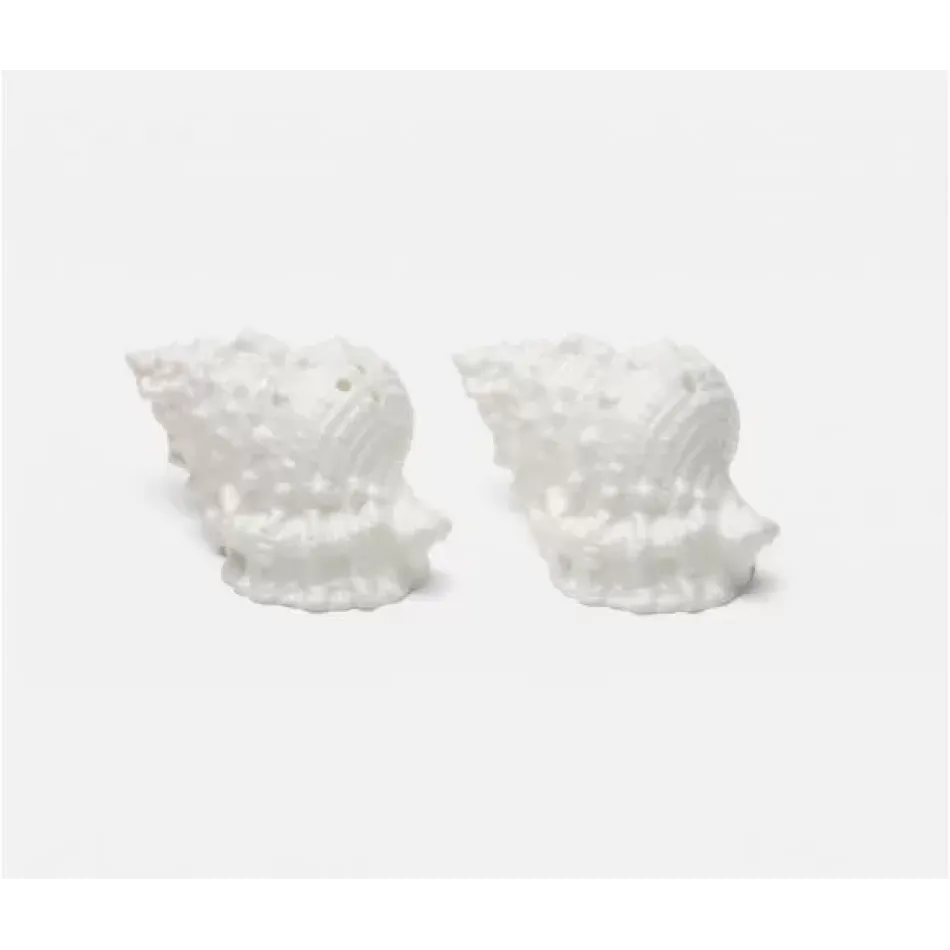 Coco White, 1 Set of Shell Salt & Pepper Shakers, Porcelain, Boxed