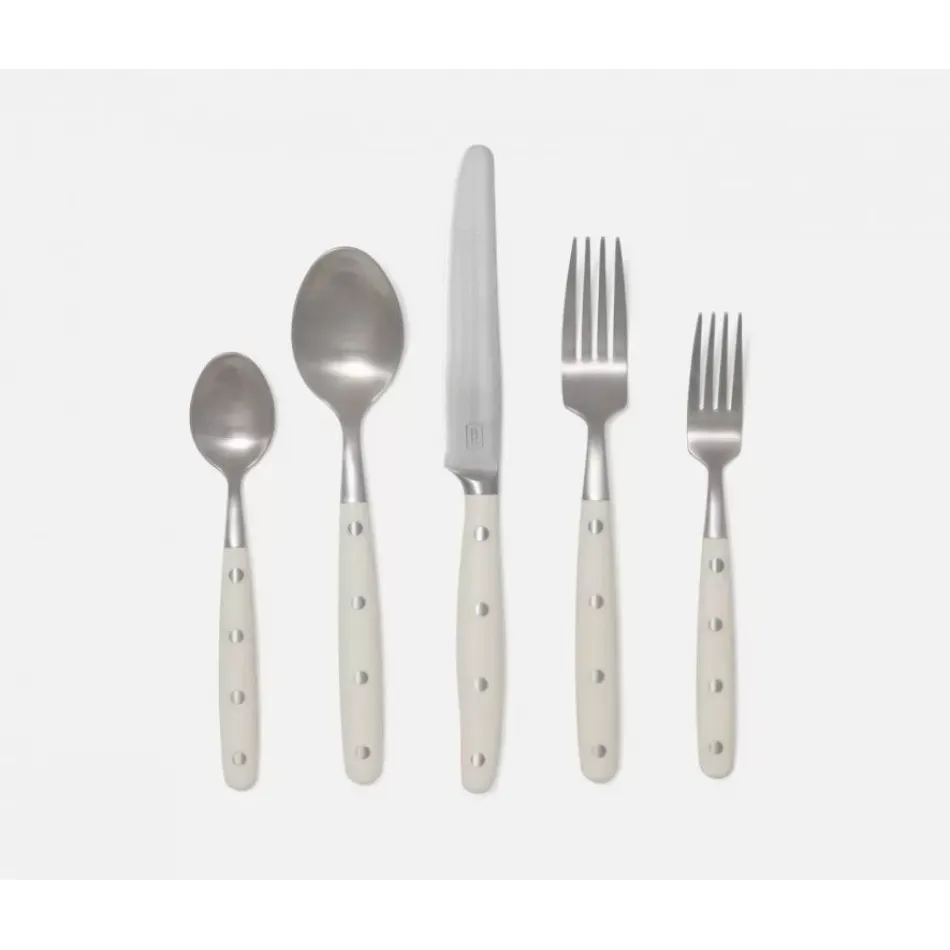 Jones Cream POM Handle/Silver Stainless Steel Flatware, 5-Piece Set