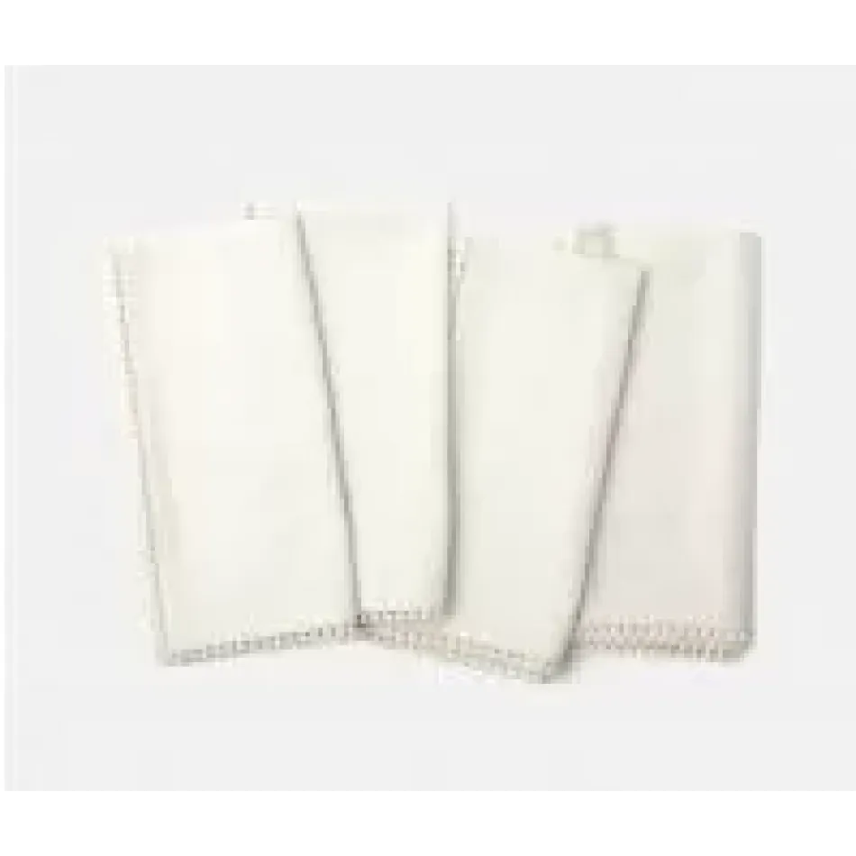 Margot Ivory With Pom Pom Border Cotton Canvas Napkins