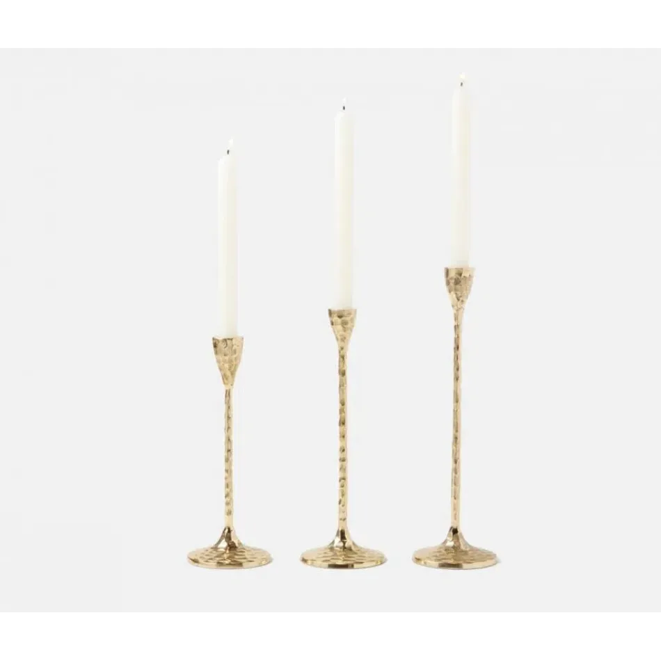 Alina Gold Candle Holders Hammered Brass Set/3