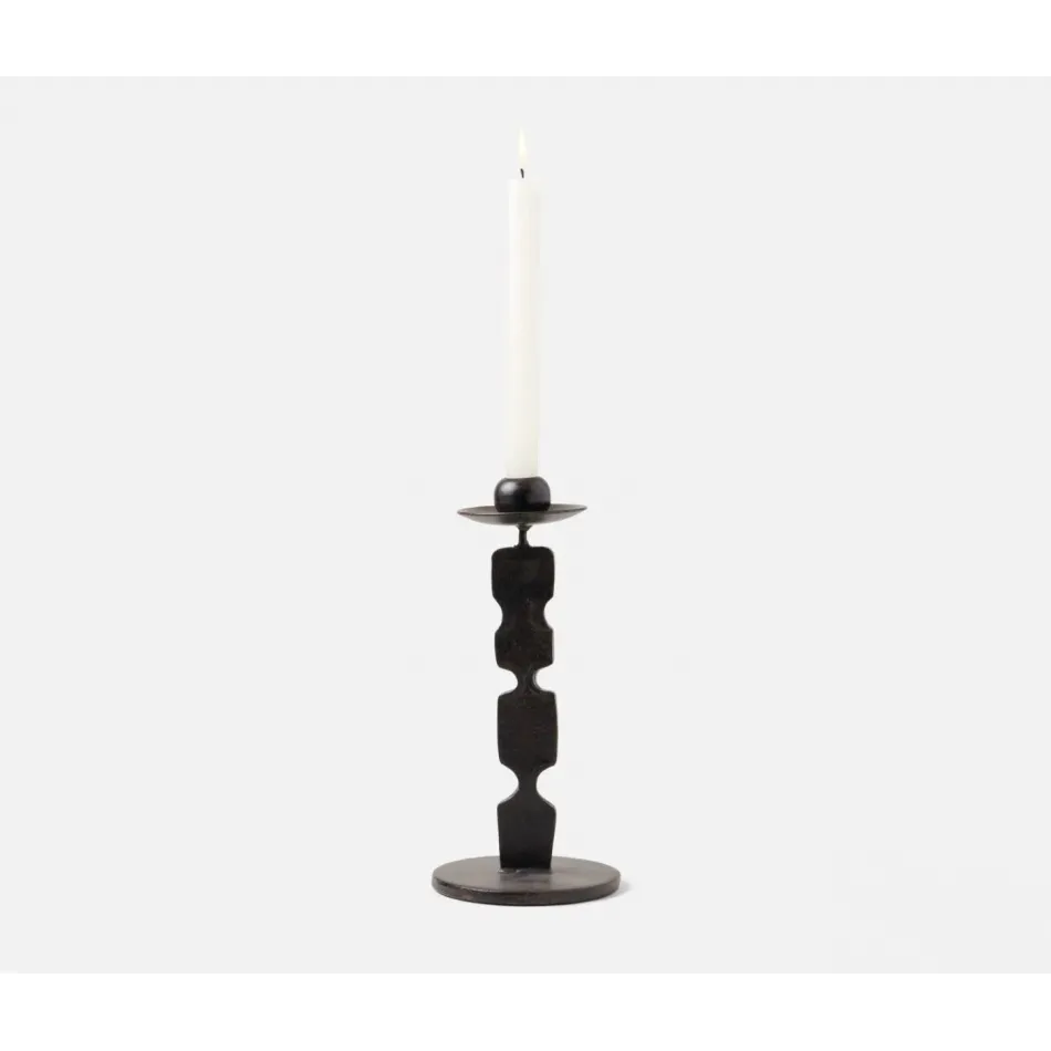 Quentin Antique Black Candle Holders With Round Base Set/2