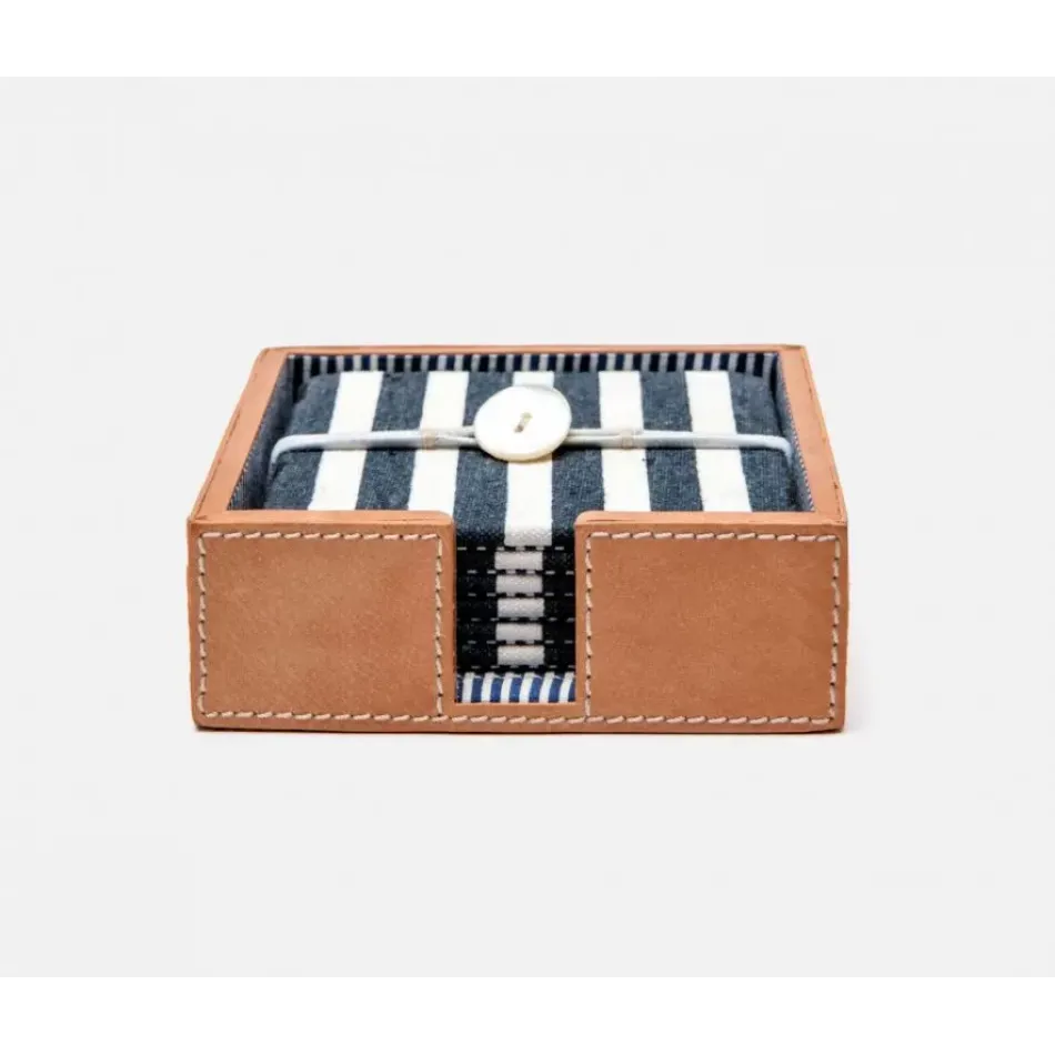 Hamilton Striped Canvas w/leather trim, Coasters Set of 6