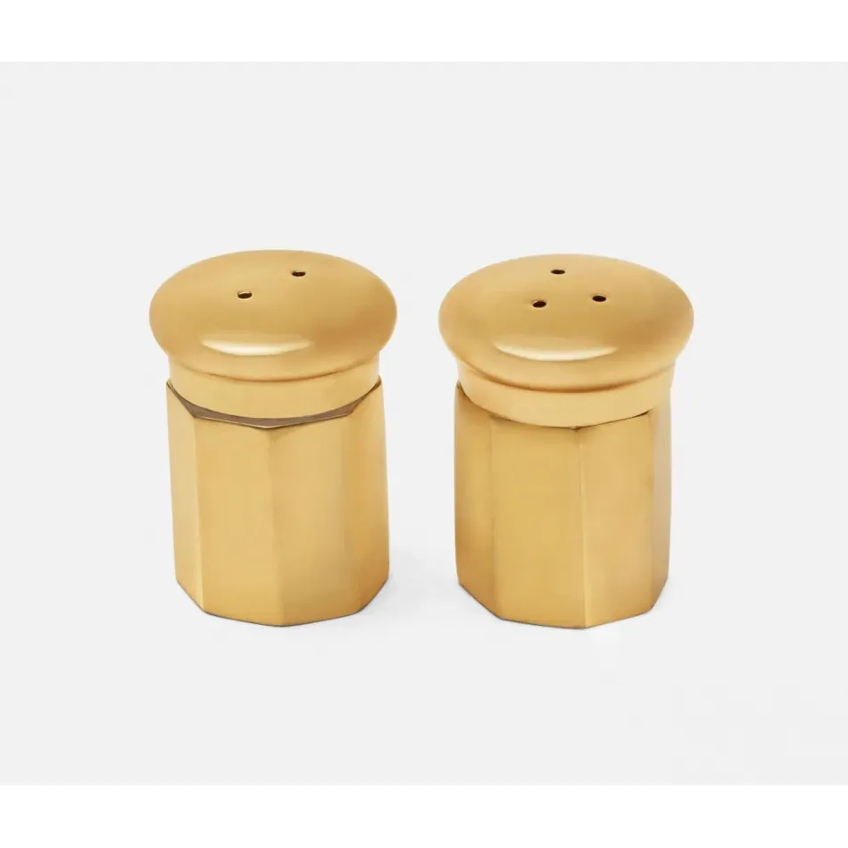 Duke Gold, Set of 2 Salt and Pepper Shakers, Metal, Boxed