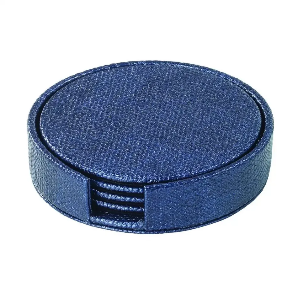 Luster Navy Round Boxed Coaster, Set of 4