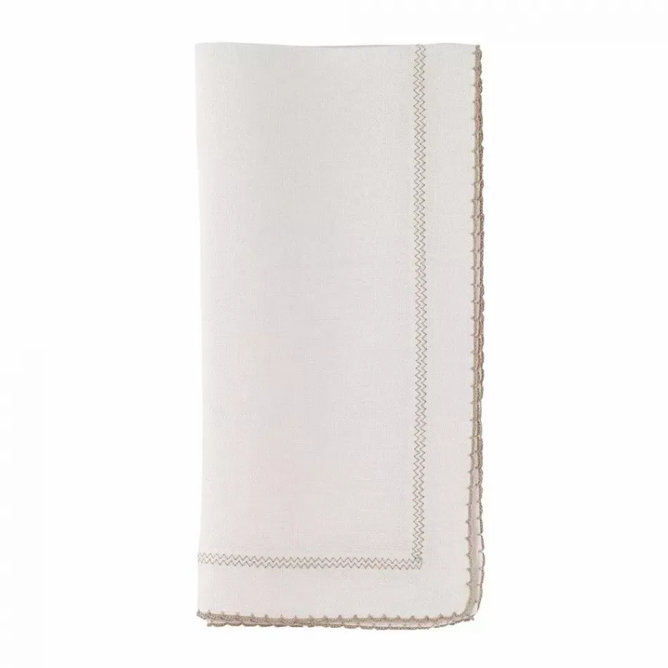 Picot White/Beige 22" Napkins, Set of Four