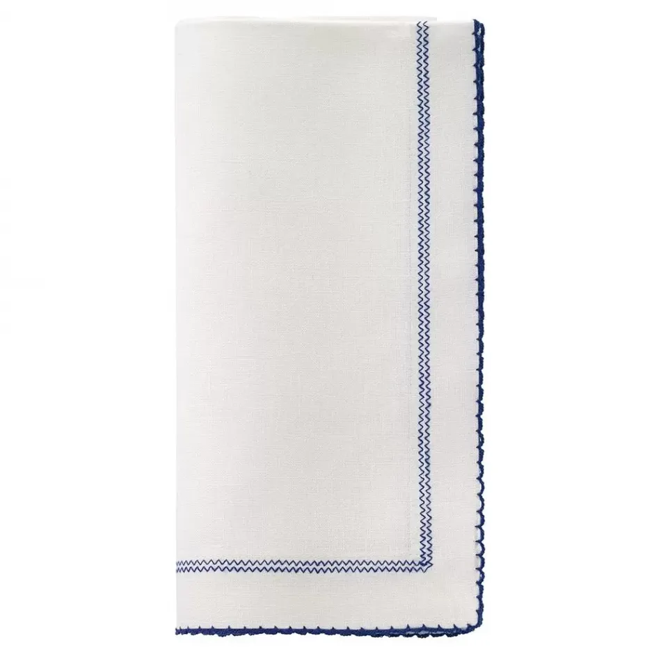 Picot White / Navy 22" Napkin, Set of 4