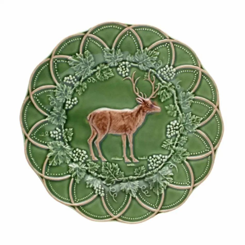 Hunting Green/Brown Snack Plate 24 Deer (Special Order) 9.4 in