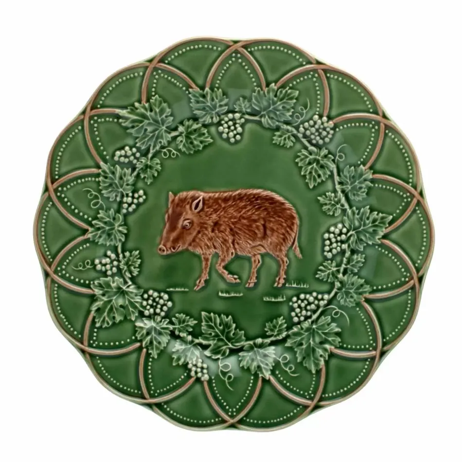 Hunting Green/Brown Snack Plate 24 Boar (Special Order) 9.4 in