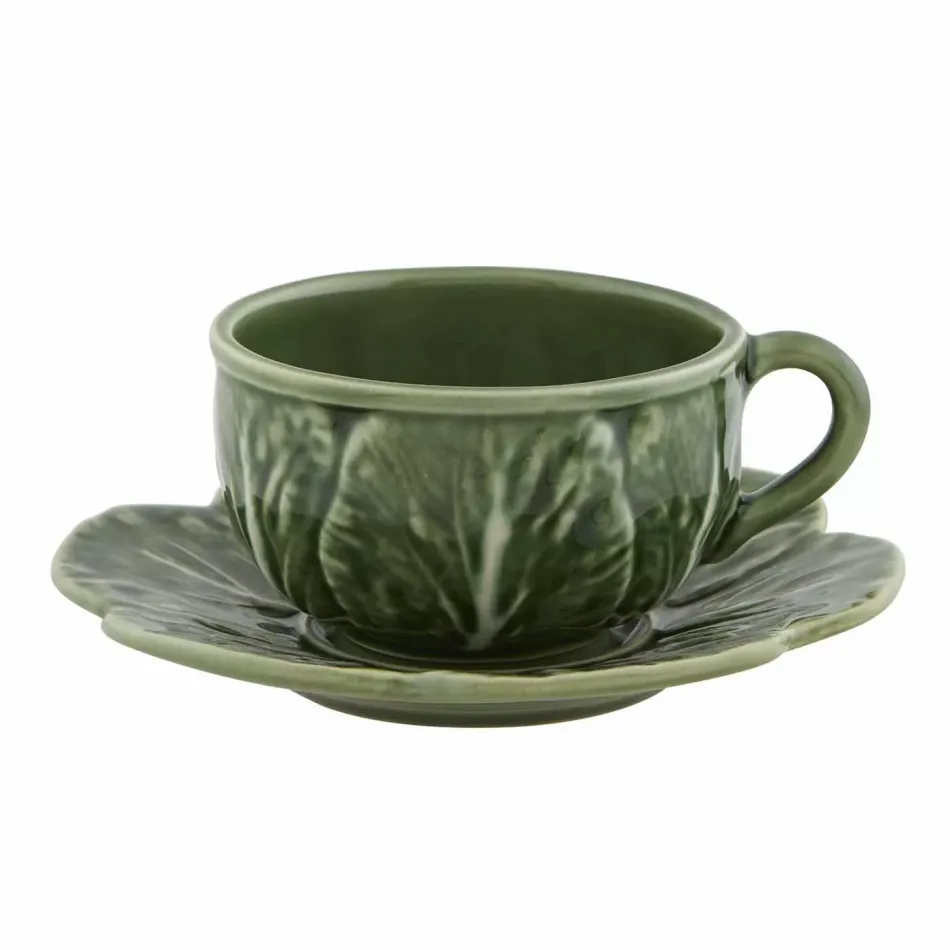 Cabbage Green/Natural Tea Cup & Saucer