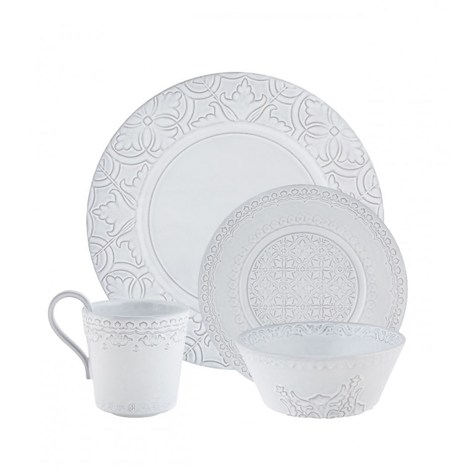 Rua Nova Antique White 16-Pc Set (4 Dinner, 4 Fruit Plate, 4 Cereal, 4 Mug)