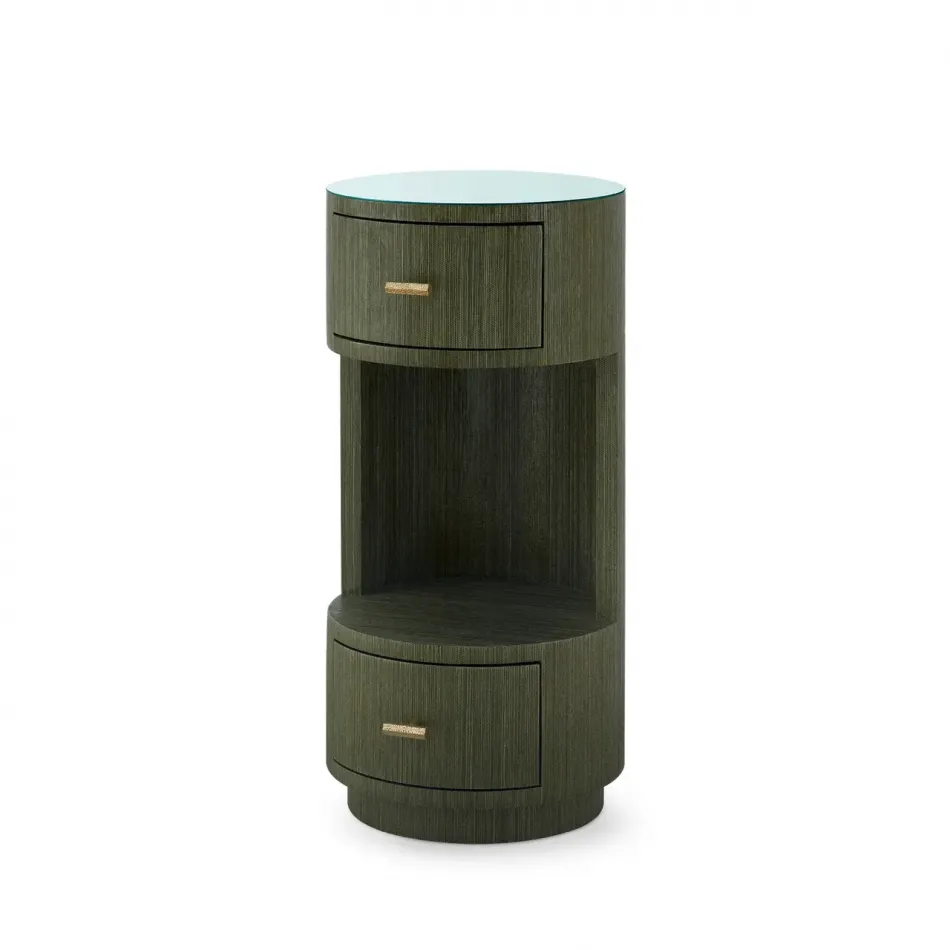 Aaron Deep Olive 2-Drawer Side Table with Glass Top