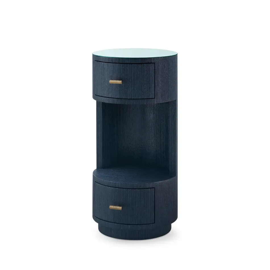 Aaron Selvage Blue 2-Drawer Side Table with Glass Top
