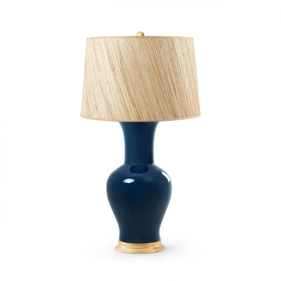 Acacia Navy Blue Lamp with Shade 17-inch Papyrus with Gold