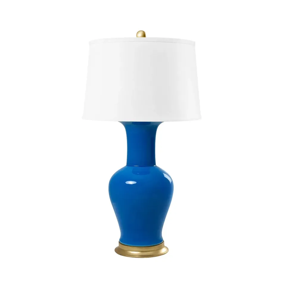 Acacia Gold / Peacock Blue Lamp with Shade 17-inch White Linen