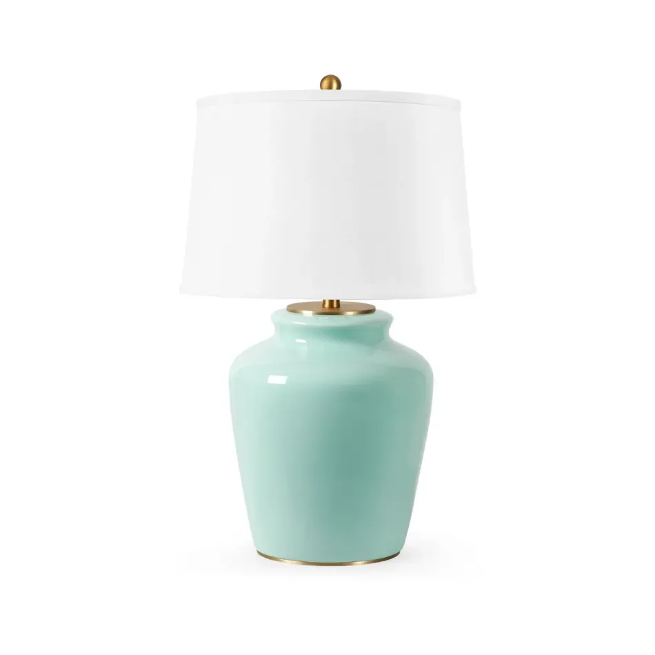Aksel Gold / Pacific Teal Lamp with Shade 17-inch White Linen