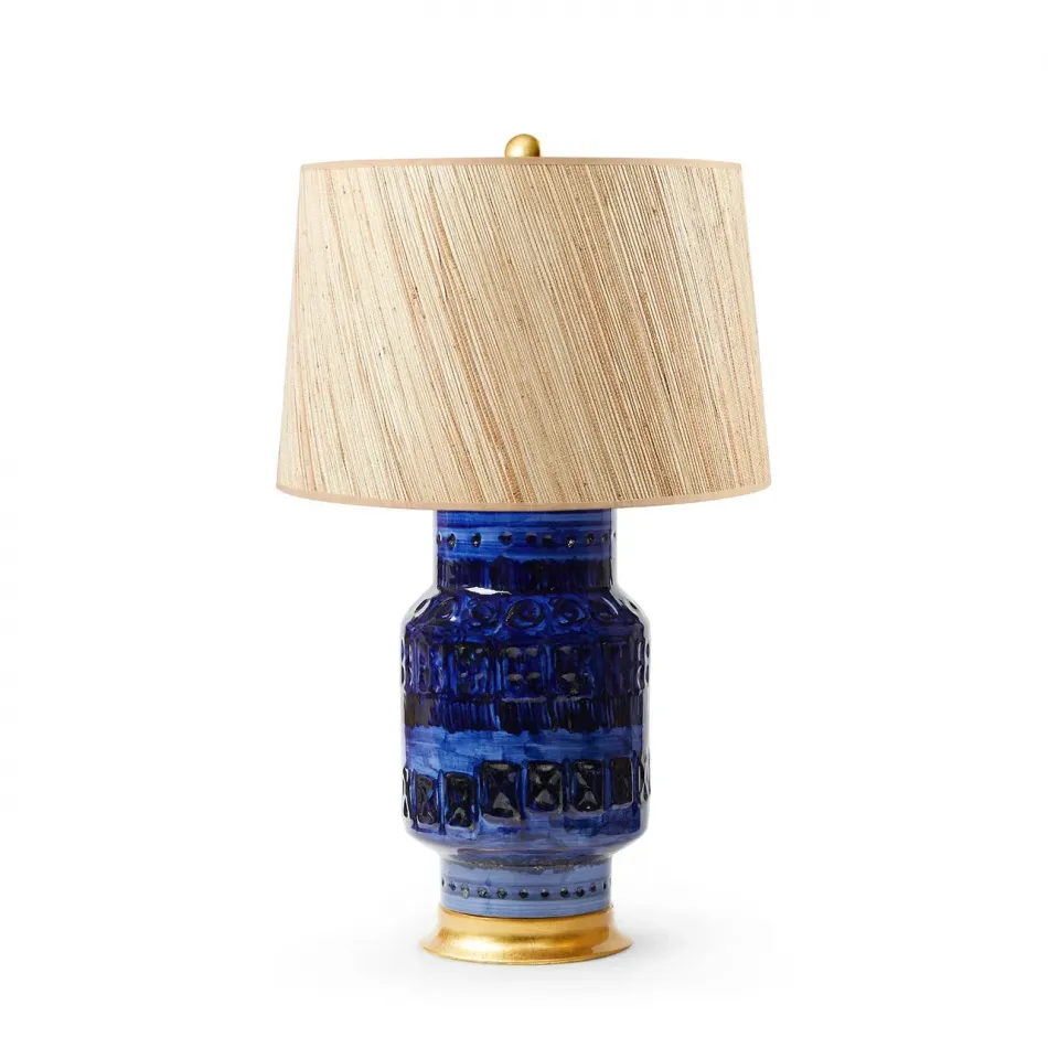 Aristide Royal Blue Lamp with Shade 17-inch Papyrus with Gold