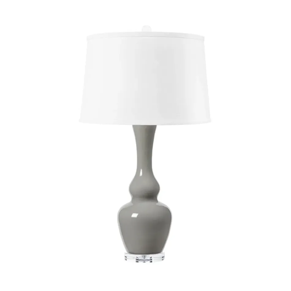 Ansonia Nickel / Graphite Glow Lamp with Shade 17-inch White Linen