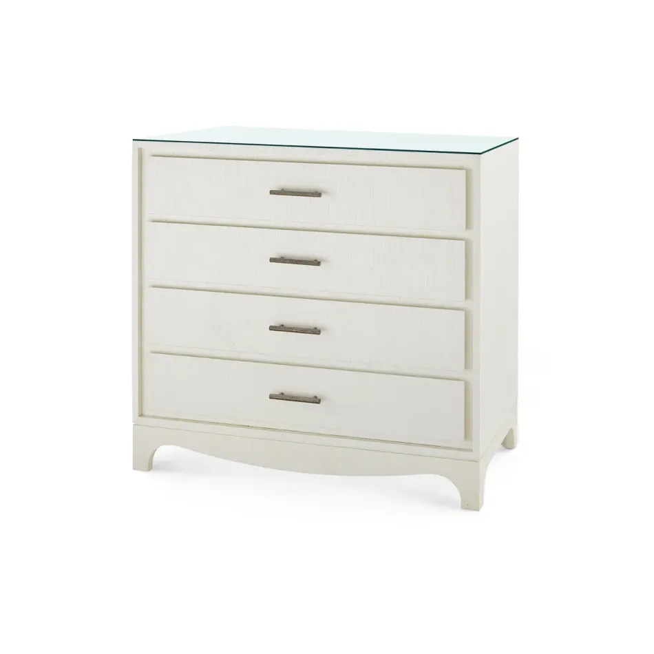 Barrett Sand White 4-Drawer with Glass Top Large