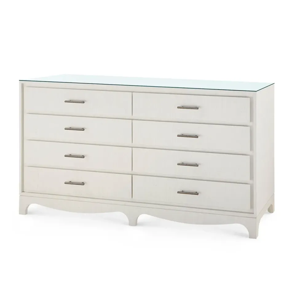 Barrett Sand White 8-Drawer with Glass Top Extra Large